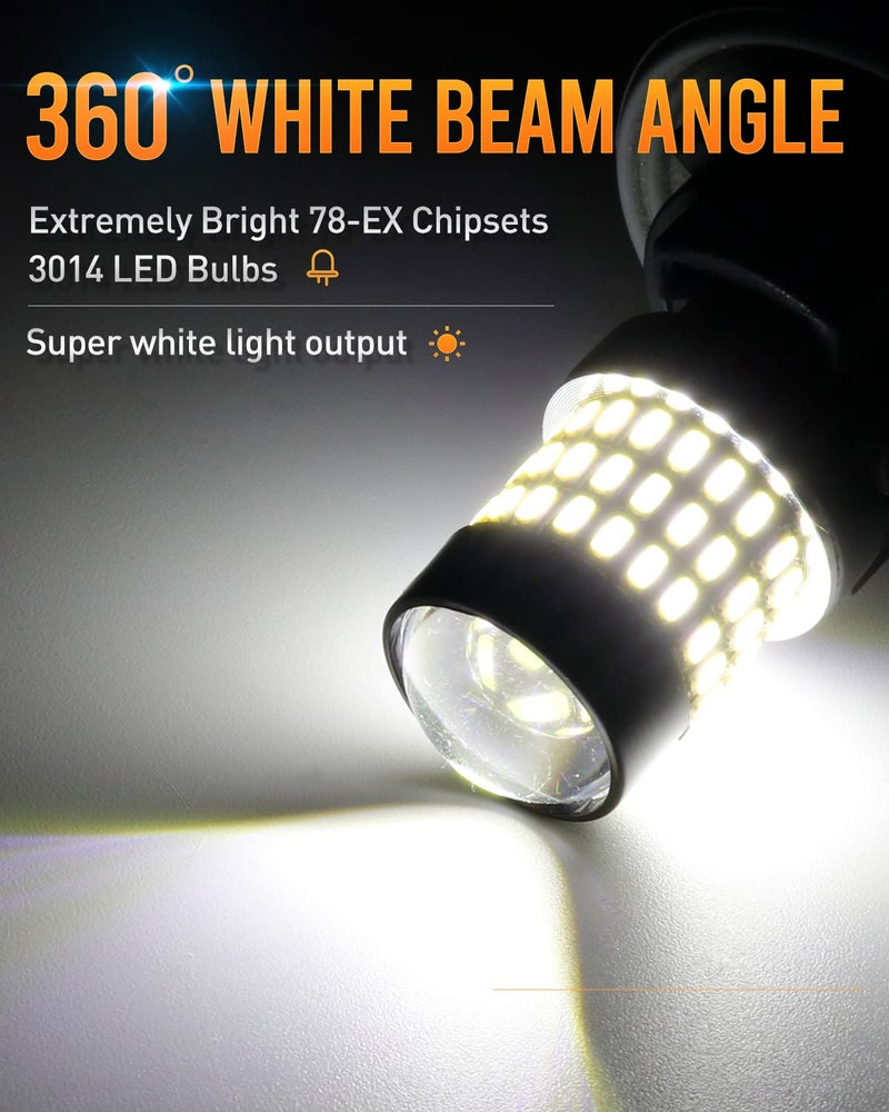LUYED 3157 LED Bulb Turn Signal Light 1800 Lumens Super Bright 3056 3156 3057 3057K 3157 4157 LED Bulbs with Projector for Tail Lights Backup Reverse Lights,Xenon White,Pack of 2 - Image 3